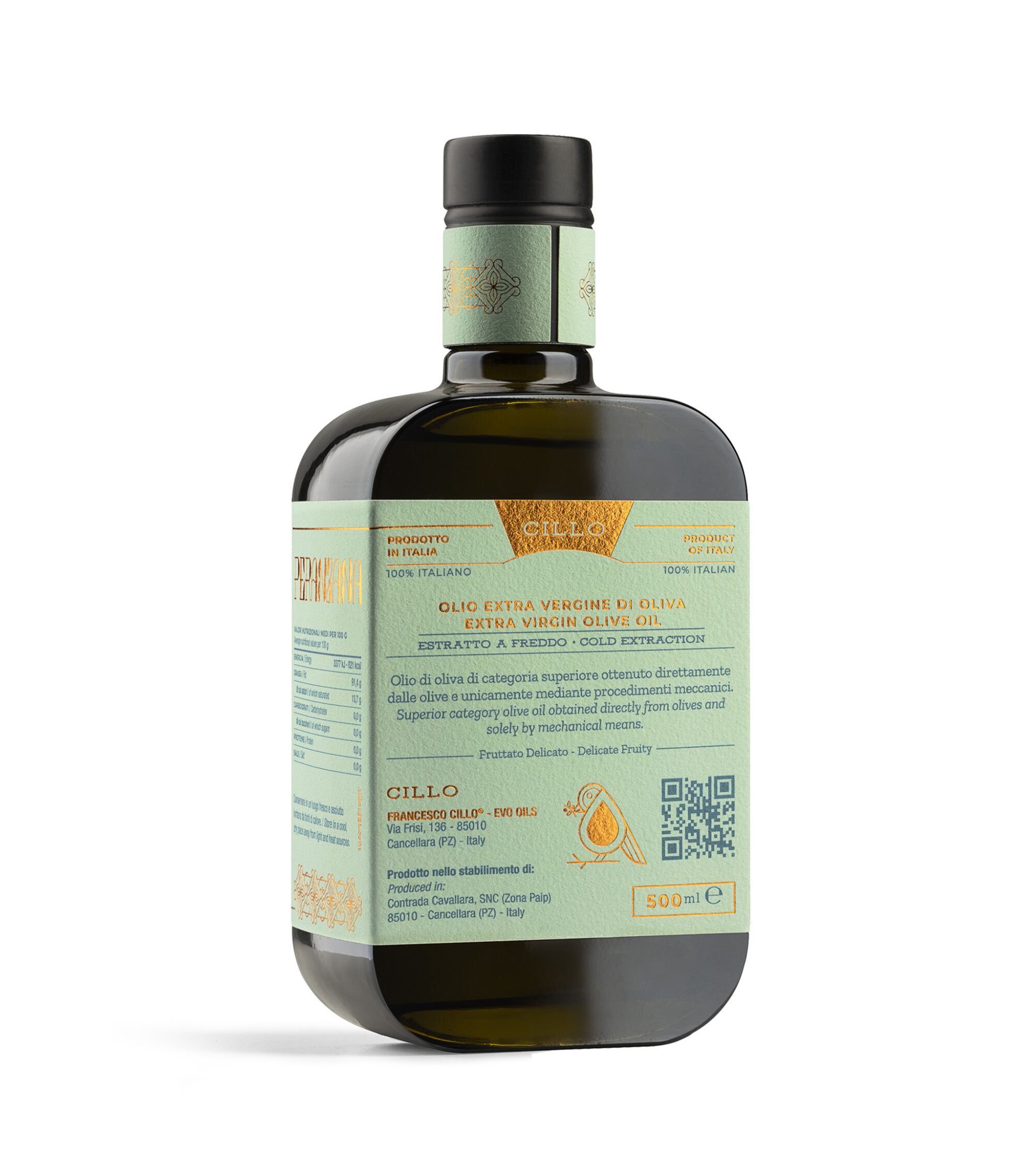 Olio extravergine di oliva Monocultivar Peranzana 500ml, Francesco Cillo EVO Oils.