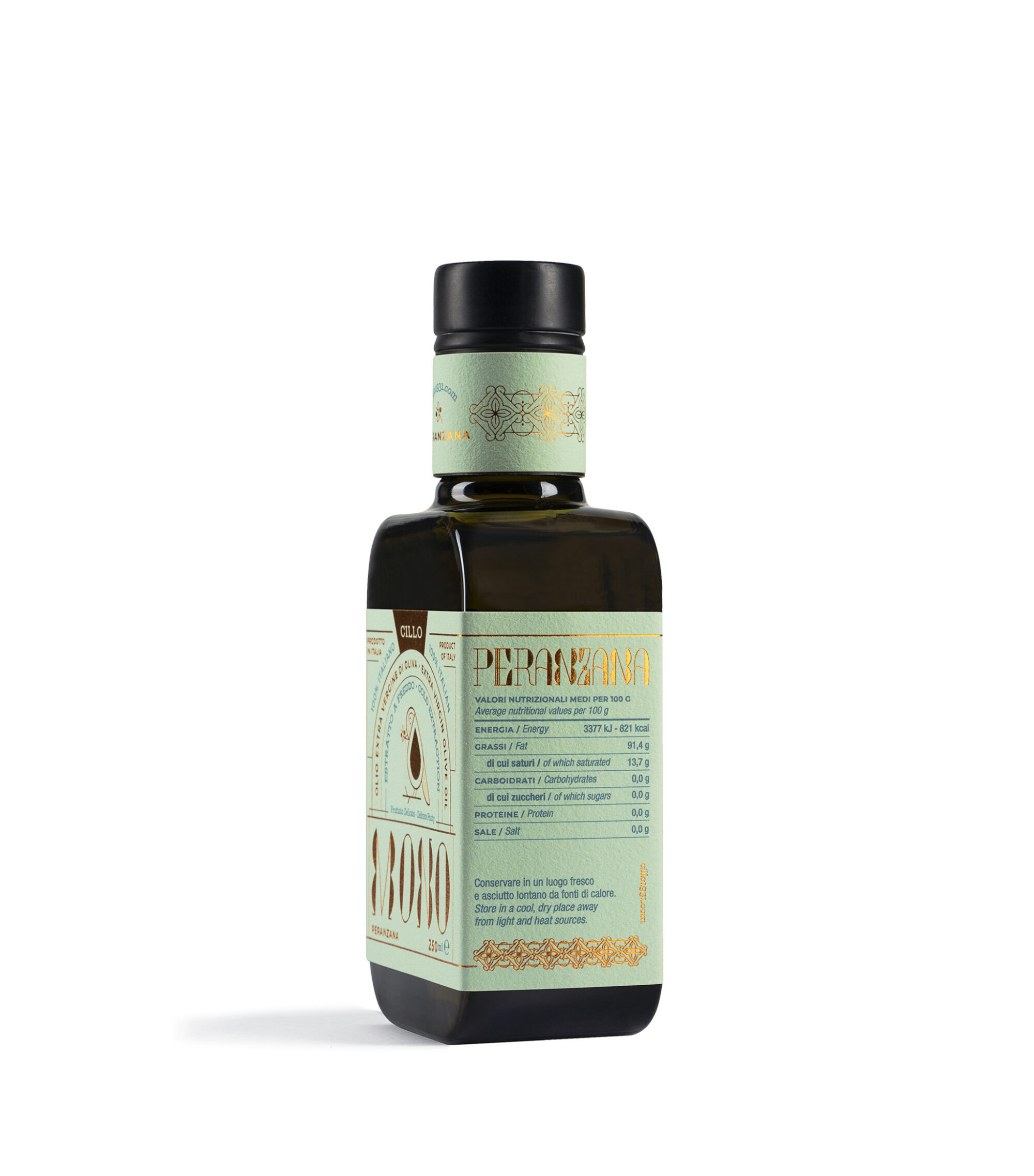 Olio extravergine di oliva Monocultivar Peranzana, Lato2, 250ml, Francesco Cillo EVO Oils.